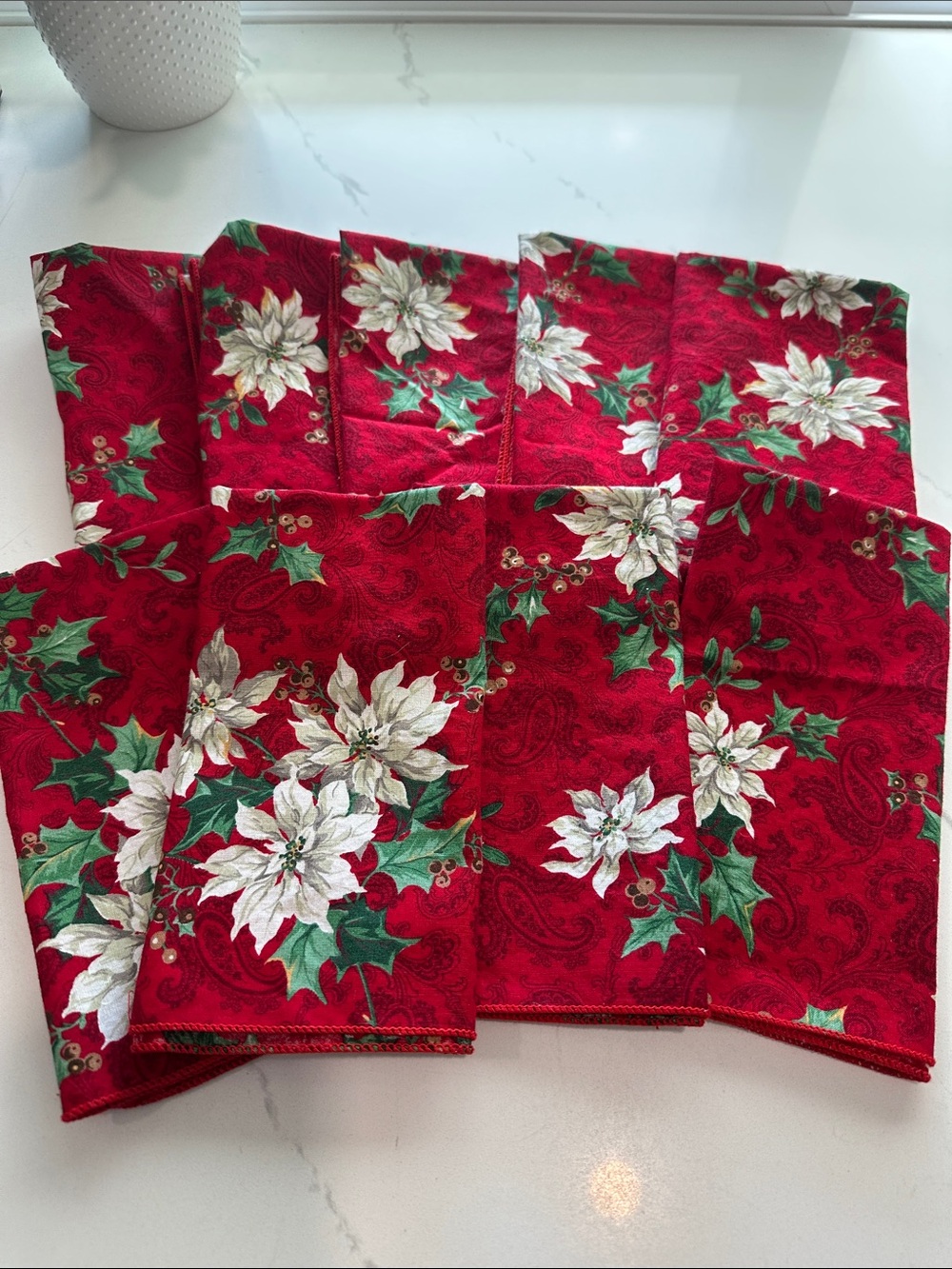 Festive Red Poinsettia Holiday Napkins